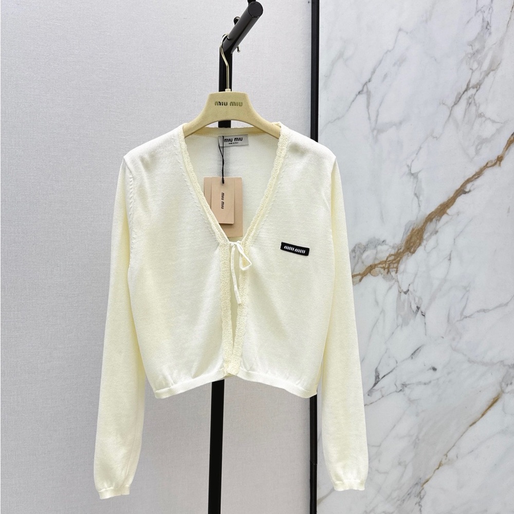 Miu Miu Cream Tie-Front Cropped Cardigan